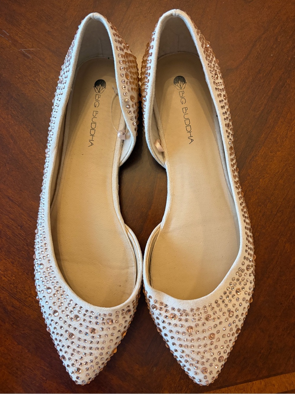 Big Buddha Women's Cream Crystal-Studded Pointed Toe Flats